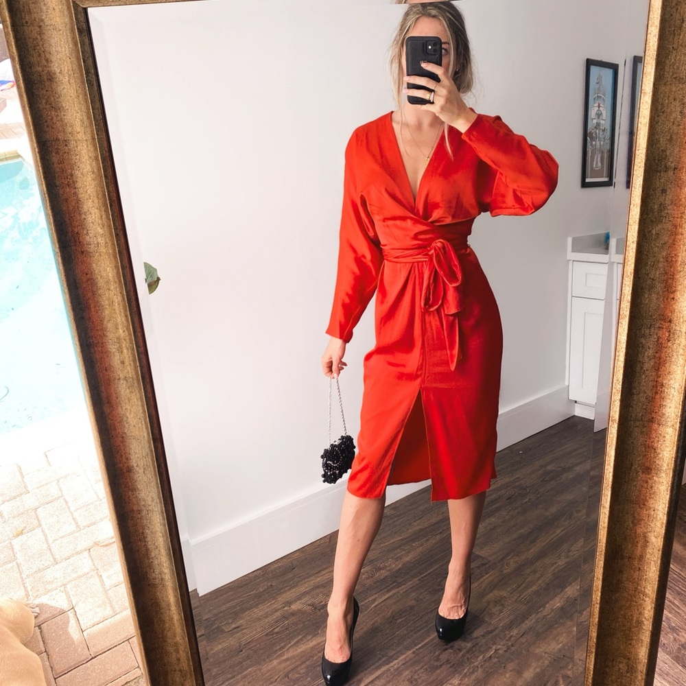 ASOS satin wrap dress kimono style midi dress